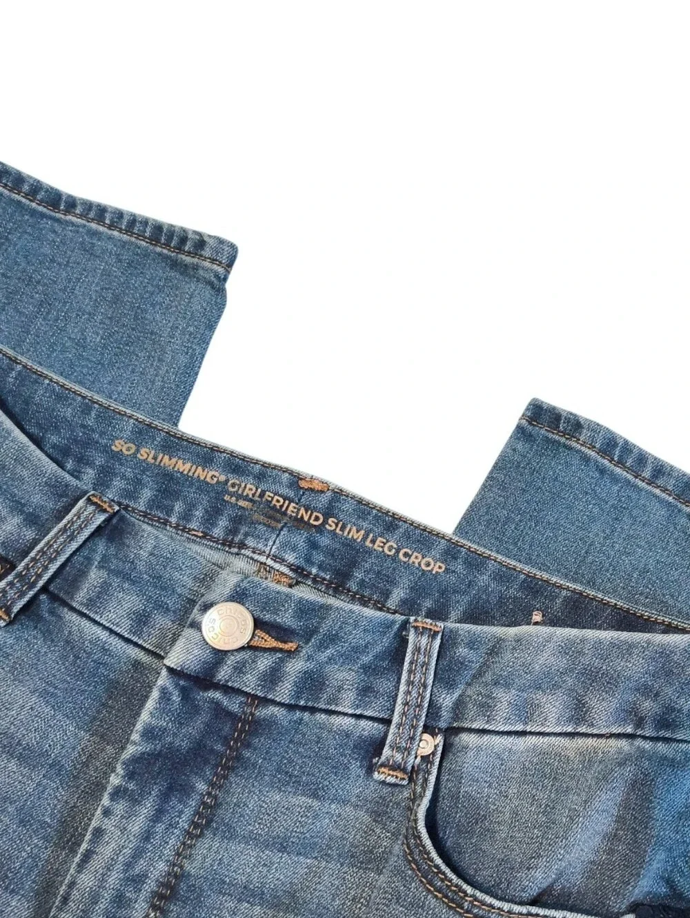 Chico's So Slimming Girlfriend Slim Leg Crop Jeans with Tuxedo Stripe Size 4
